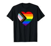 Progress Pride Flag Rainbow Heart LGBTQ Love Inclusión Camiseta gráfica económica, Hombre, Negro, L