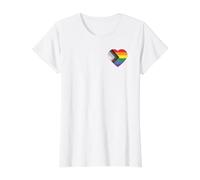 Progress Pride Flag Vintage Rainbow Heart Love LGBT Pocket Camiseta gráfica económica, Mujer, Blanco, L