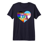 Progress Pride Love Flag Heart LGBTQ+ Estás a Salvo Conmigo Camiseta Premium
