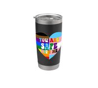 Progress Pride Love Flag Heart LGBTQ+ Estás a salvo conmigo Vaso térmico de acero inoxidable de doble pared