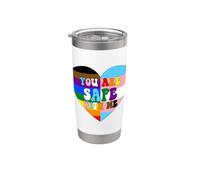 Progress Pride Love Flag Heart LGBTQ+ Estás a salvo conmigo Vaso térmico de acero inoxidable de doble pared