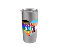 Progress Pride Love Flag Heart LGBTQ+ Estás a salvo conmigo Vaso térmico de acero inoxidable de doble pared