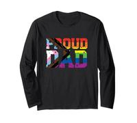 Progress Rainbow Proud Dad Fathers Day LGBTQ Trans Pride Manga Larga