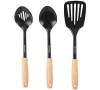 PROGRESS Utensilios Antiadherente Scandi BW09080EU Incluye sólida, Cuchara, espátula ranurada Apto para lavavajillas, Bambú, Negro, Juego de 3 Piezas