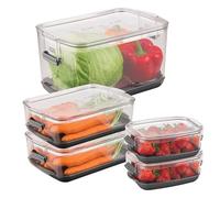 Progressive International Prepworks ProKeeper - Juego de recipientes de almacenamiento para alimentos frescos, 5 piezas, recipientes transparentes con tapas herméticas selladas grises