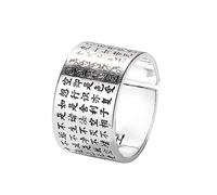 Progresssail Anillos de mantra budista para hombres y mujeres, anillo abierto ajustable de plata chino con inscripciones de corazón, anillo de plata vintage, anillo de amuleto ancho