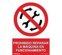 Prohibido reparar la máquina en funcionamiento, señal de prohibición SEKURECO