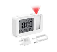 Projection Alarm Clock, Digital Projector Clock Mains Powered Bedside with Big Digit Display, Indoor Temperature Display, Snooze(White)