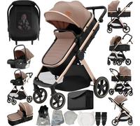 Prokoke Carrito Bebe 3 en 1, Carro Bebe 3 Piezas con Empuje Reversible de Dos Vías, Cochecito Bebes Tres Piezas con Estructura de Aleación Aluminio, Coche Tres en 1 Recién Nacidos (V10 Khaki)