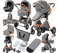 Prokoke Carrito Bebe 3 en 1, Carro Bebe 3 Piezas con Empuje Reversible de Dos Vías, Cochecito Tres Piezas con Estructura de Aleación de Aluminio, Coche Tres en 1 Recién Nacidos (225 Grey)