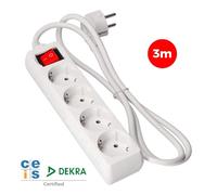 Prolongador con 4 Tomas 2P+T, 16A 250V, Interruptor Luminoso, Cable 3m H05VV-F 3G1.5mm², Ideal para conectar múltiples Dispositivos.