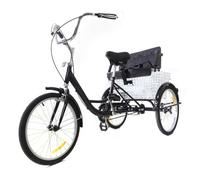 Promachineory Triciclo 20 pulgadas 3 ruedas bicicleta triciclo adulto 1 velocidades con cestas - Negro