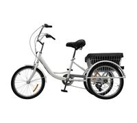 Promachineory Triciclo 20 pulgadas 3 ruedas bicicleta triciclo adulto 8 velocidades con cestas - blanco