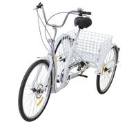 Promachineory Triciclo 26 pulgadas 3 ruedas bicicleta triciclo adulto 6 velocidades con cestas - blanco