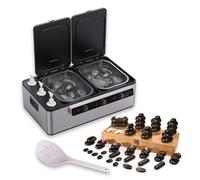 Promafit® Calentador Premium Hot Stone | Calentador profesional 2 en 1 para piedras de masaje y aceite de masaje con indicador digital de temperatura, calentamiento rápido y 64 piedras calientes