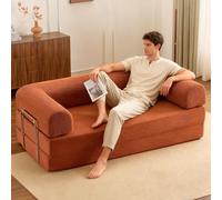 PromCaeruyn Sofá Cama Convertible 3 en 1, Sofá Modular Combinado, Sofá de Suelo Plegable, Sofá Cama sin Brazos para Sala de Estar Apartamento Dormitorio Sala de Juegos(Caramel,200cm)