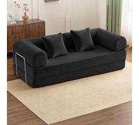 PromCaeruyn Sofá Cama Convertible con Compresión, Sofá Cama Negro Modular Plegable Combinable, Sofá sin Estructura 3 en 1 para Salón Dormitorio Sala de Juegos Residencia Apartamento(Black,180cm)