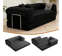 PromCaeruyn Sofá de Piso Convertible, Sofá-Cama con Colchón Plegable y Reposabrazos en Forma de L, Sofá Modular Sin Huesos para Salón Apartamento Dormitorio Sala de Juegos(Black,180cm)