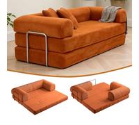 PromCaeruyn Sofá de Piso Convertible, Sofá-Cama con Colchón Plegable y Reposabrazos en Forma de L, Sofá Modular Sin Huesos para Salón Apartamento Dormitorio Sala de Juegos(Caramel,200cm)