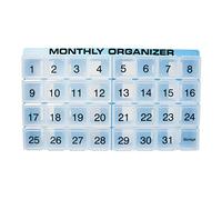 Promed, organizador de píldoras mensuales, 31 compartimentos, 1 por día, 4 semanas, incluye bandeja y 8 compartimentos extraíbles.