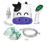 ProMedix Set de Inhalador y Termómetro Infrarrojo para Niños | Inhalador Silencioso para la Familia | Diseño Adaptado a los Niños, Incluyendo Mascarillas para Niños y Adultos (Vaca)