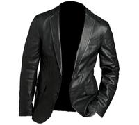 PROMENADE CHIC Blazers clásicos de piel de cordero ajustados para hombre, Chaqueta americana casual negra - Diseño 2, XL