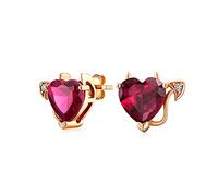 Promesa Romántica Pendientes de Estudio en Forma de Corazón de Diablo Rojo CZ de Circonita Cúbica para Mujeres Adolescentes Chapado en Oro Rosa Plata de Ley .925