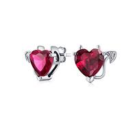 Promesa Romántica San Valentín Rojo CZ Corazón de Diablo Forma de Corazón Pendientes de Circonita Cúbica para Mujeres Adolescentes .925 Plata de Ley