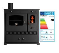 Prometey Chimenea con horno y placa de cocina Perfect Eco, color negro, derecha, 7 kW, para taller, choza, calefacción, jardín, L