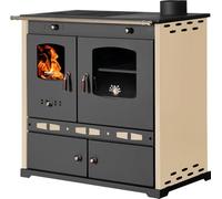 PROMETEY Perfect Eco Lux - Estufa de leña (7,5 kW, con horno y placa de hierro fundido a la derecha, clase energética A Plus, calefacción multifunción)