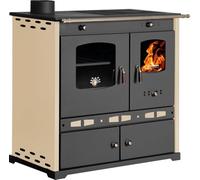 PROMETEY Perfect Eco Lux - Estufa de leña (7,5 kW, con horno y placa de hierro fundido, salida de humos izquierda, clase energética A Plus, multifunción)