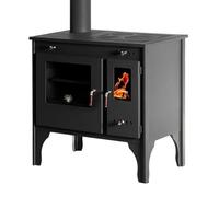 PROMETEY Retro Eco - Estufa de leña (7 kW, con placa de hierro fundido y horno izquierdo, salida de humos, clase energética A Plus)