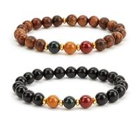 Prometis Pulsera de piedras preciosas de semáforo emparejadas con cuentas de palisandro, piedras preciosas rojas, amarillas y verdes para prosperidad, atraer abundancia, buena suerte, Feng Shui,