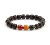 Prometis Pulsera de piedras preciosas de semáforo emparejadas con cuentas de palisandro, piedras preciosas rojas, amarillas y verdes para prosperidad, atraer abundancia, buena suerte, Feng Shui,