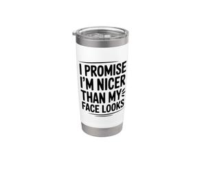 Prometo que soy más agradable de lo que mi cara se ve Vaso térmico de acero inoxidable de doble pared