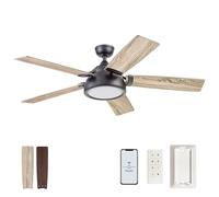 Prominence Home Potomac, ventilador de techo inteligente de estilo industrial de 52 pulgadas con luz, control remoto, cuchillas de doble acabado, compatible con Alexa y Google Assistant - 51639-01