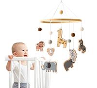 Promise Babe Mobile Campanas de viento de animales para bebés con bolas de fieltro Jirafa León Elefante Cebra Móvil Habitación de bebé Madera Crochet Móvil Niños Niñas Hipopótamo Campanas de cama Deco