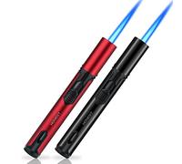 PROMISE Encendedor a Prueba de Viento, Llama única, Encendedor de Gas Recargable de butano Recargable para Velas, Estufa, Camping, Soldadura, joyería Diya(Rojo y Negro)