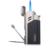 PROMISE Encendedor de Llama única, Llama a Prueba de Viento, Encendedor de Gas Recargable de butano con punzón de cigarro y Aguja(Gris-S)