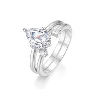 Promise - Juego de 2 anillos para mujer, con moissanita, oro blanco de 18 quilates, talla 52 (16,6)