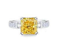 Promise Ring Beste Freundin, Schmuck Ring mit 8X8mm Quadratischem Citrin und Moissanit Silber 9K Weißgold Größe 54 (17.2)