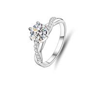 Promise Ring Beste Freundin, Schmuck Ringe Gedrehter Ring mit 6 Krappen Runder Moissanit 1 Ct Silber 14K Weißgold Größe 53 (16.9)