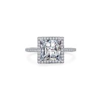Promise Ring Beste Freundin, Verlobungsring Damen 925 Silber Halo-Fassung mit Vollem Edelstein mit Quadratschliff Weiß Zirkonia Größe 57 (18.1)