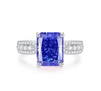 Promise Ring for Women, Fingerring Damen Set mit 8X10mm Rechteckigem Tansanit und Moissanit Silber 18K Weißgold Größe 58 (18.5)