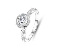 Promise Ring for Women, Promise Ring Verdrehter Unendlichkeitsring mit Runder Moissanit-Blume 1 Karat Silber Platin Größe 58 (18.5)