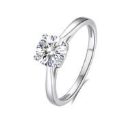 Promise Ring Frau, Ring Frauen Polierter, Eleganter Solitärring mit 4 Krappen und Rundem Moissanit 1 Ct Silber Platin Größe 54 (17.2)