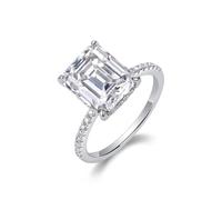 Promise Ring Silber, Promise Ring Beste Freundin Dünner Ring mit 9X11mm Rechteckigem Moissanit 4Ct 14K Weißgold Größe 45 (14.3)