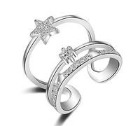 Promise Rings Memoir for Three Lines Stars with AAA Cubic Zirconia Women's Earrings Sterling Silver Adjustable Ring Hypoallergenic
