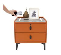 PromiseFly Mesilla de noche inteligente con cajón con cerradura de huellas dactilares e iluminación LED, altavoz Bluetooth, cómoda de noche con USB y tipo C, mesita de noche, mesita auxiliar, 50 x 40