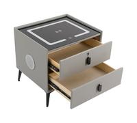 PromiseFly Mesilla de noche inteligente con cajón con cerradura de huellas dactilares e iluminación LED, altavoz Bluetooth, cómoda de noche con USB y tipo C, mesita de noche, mesita auxiliar, 50 x 40